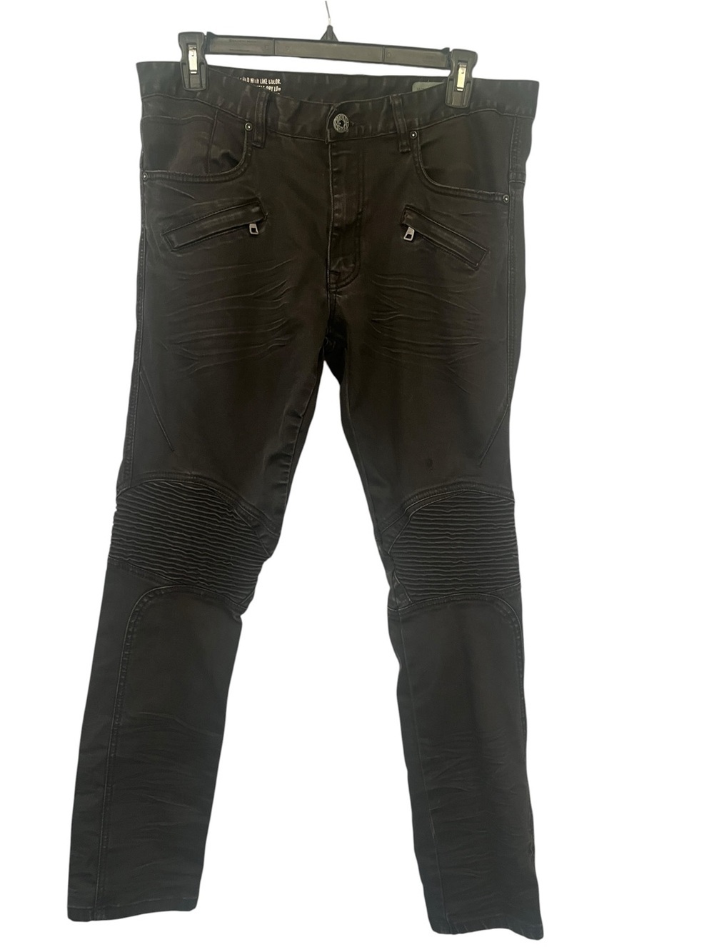 Smoke Rise Slim Tapered Black Men's Moto-Style Jeans Sz 36